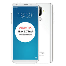 Load image into Gallery viewer, Oukitel K5 18:9 Display 5.7''HD+ Android 7.0 2GB RAM 16GB ROM MTK6737T Quad Core 13MP 3 Cameras 4000mAh Fingerprint Mobile Phone