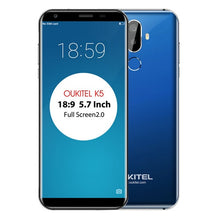 Load image into Gallery viewer, Oukitel K5 18:9 Display 5.7''HD+ Android 7.0 2GB RAM 16GB ROM MTK6737T Quad Core 13MP 3 Cameras 4000mAh Fingerprint Mobile Phone