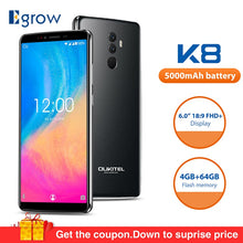 Load image into Gallery viewer, OUKITEL K8 Android 8.0 6.0" FHD+ 18:9 MTK6750T Octa Core 4G RAM 64G ROM 5000mAh 13.0MP+5.0MP Fingerprint Face ID Smartphone